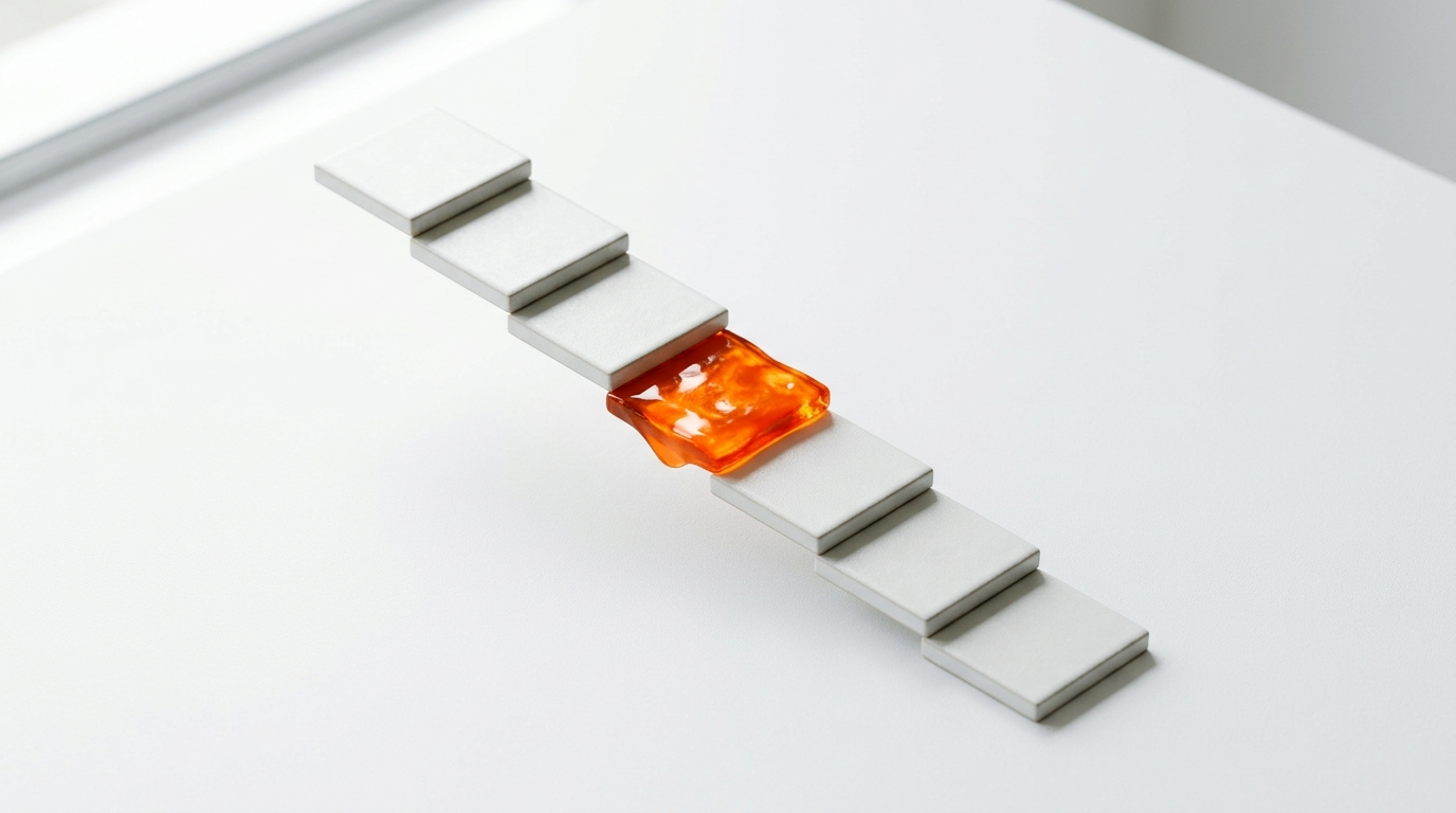 White ceramic tiles in a descending stair with one orange tile