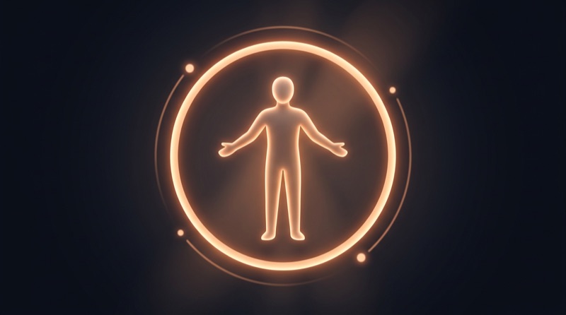 Glowing human figure inside a luminous ring