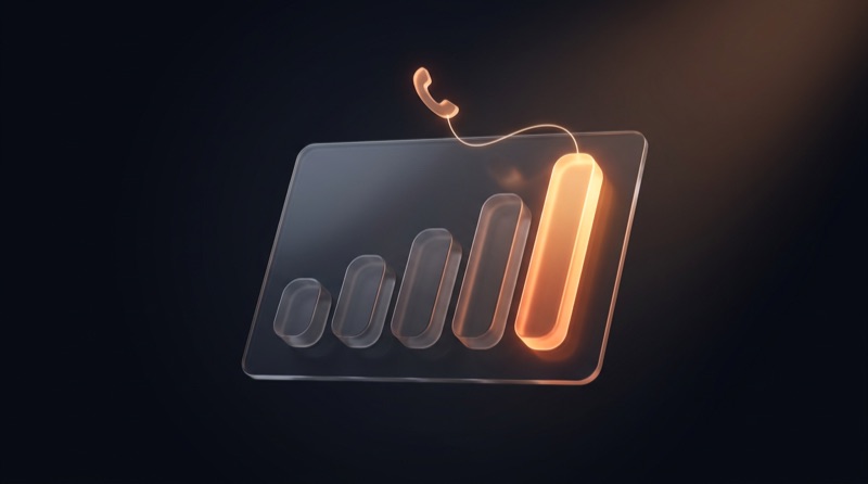 Rising bars with a thread linking a handset to the tallest bar