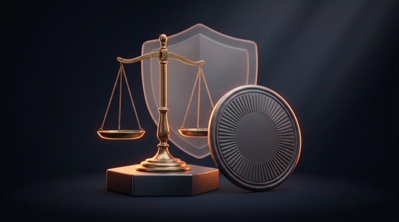 Brass balance scale with seal medallion and shield