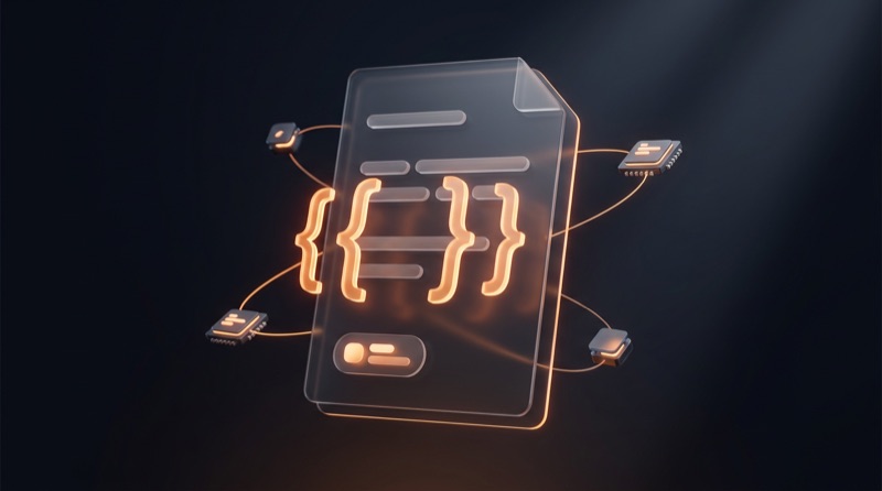 Document with glowing structured-data braces